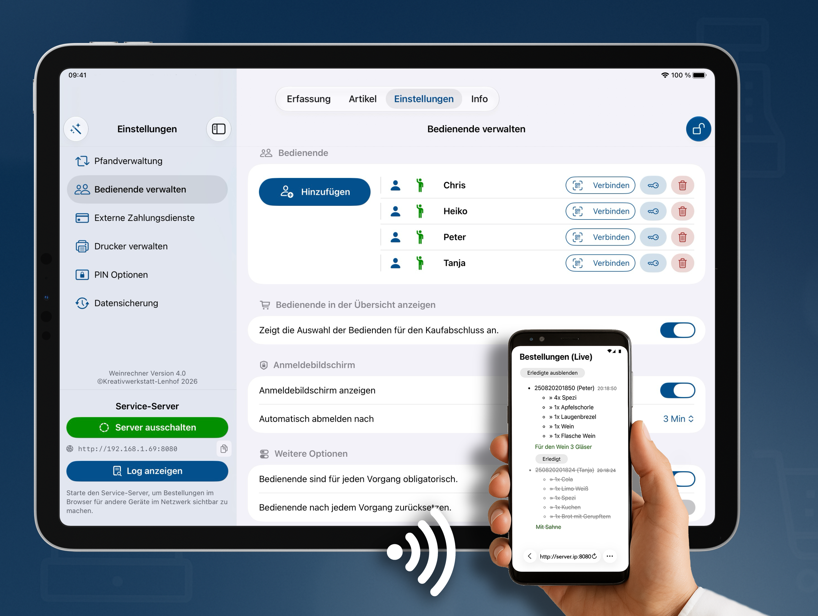 Benutzerverwaltung mit Zugriffsrechten in der Weinrechner App