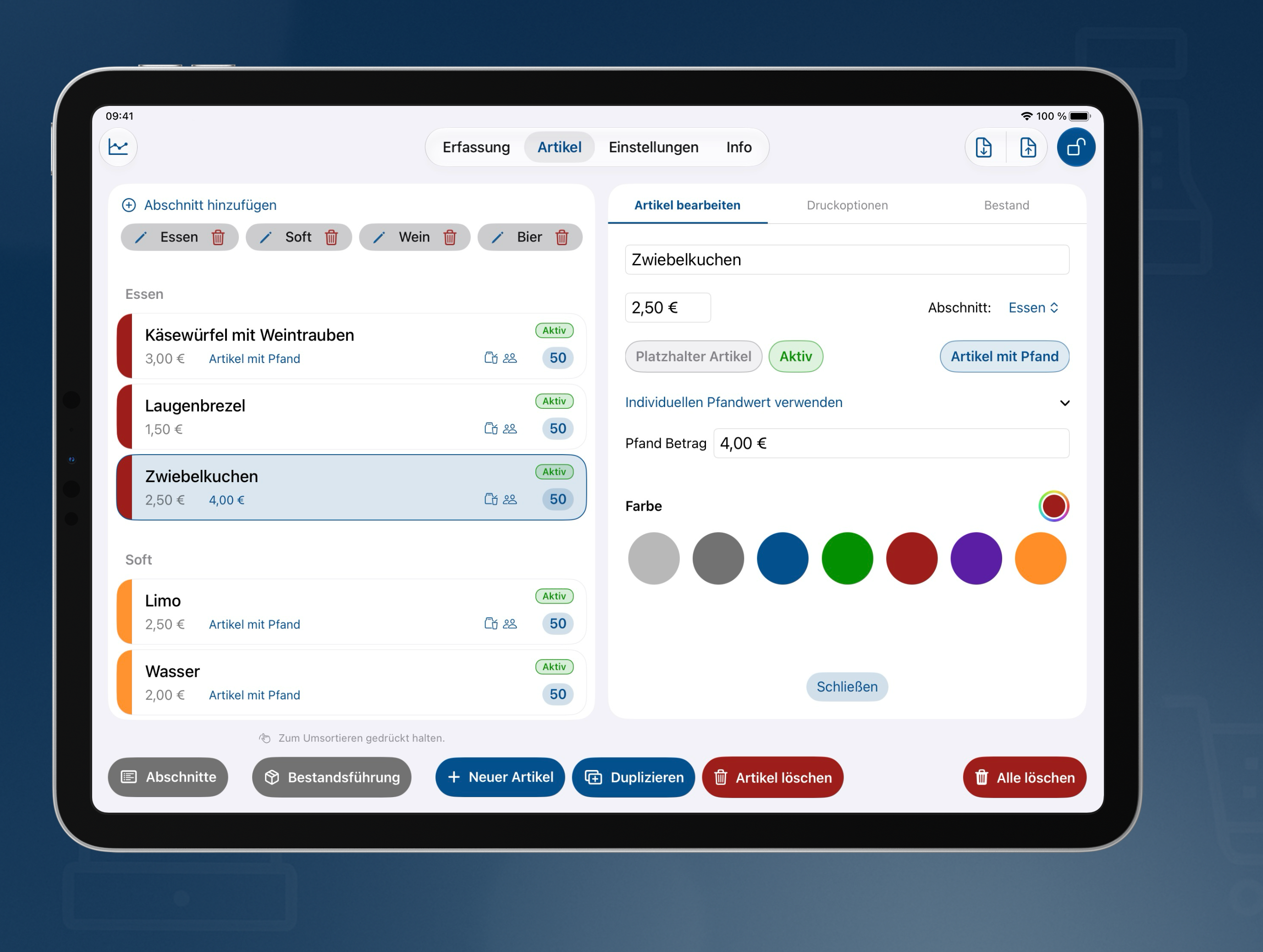 Verwaltung und Bearbeitung von Artikeln und Preisen in der Weinrechner App